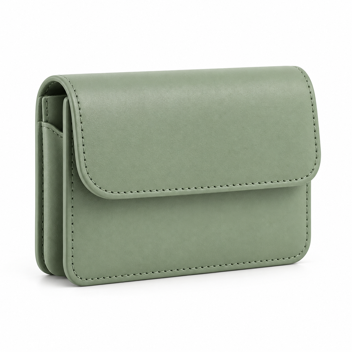 Magnetic Flap Card Wallet - closed, sage green front view