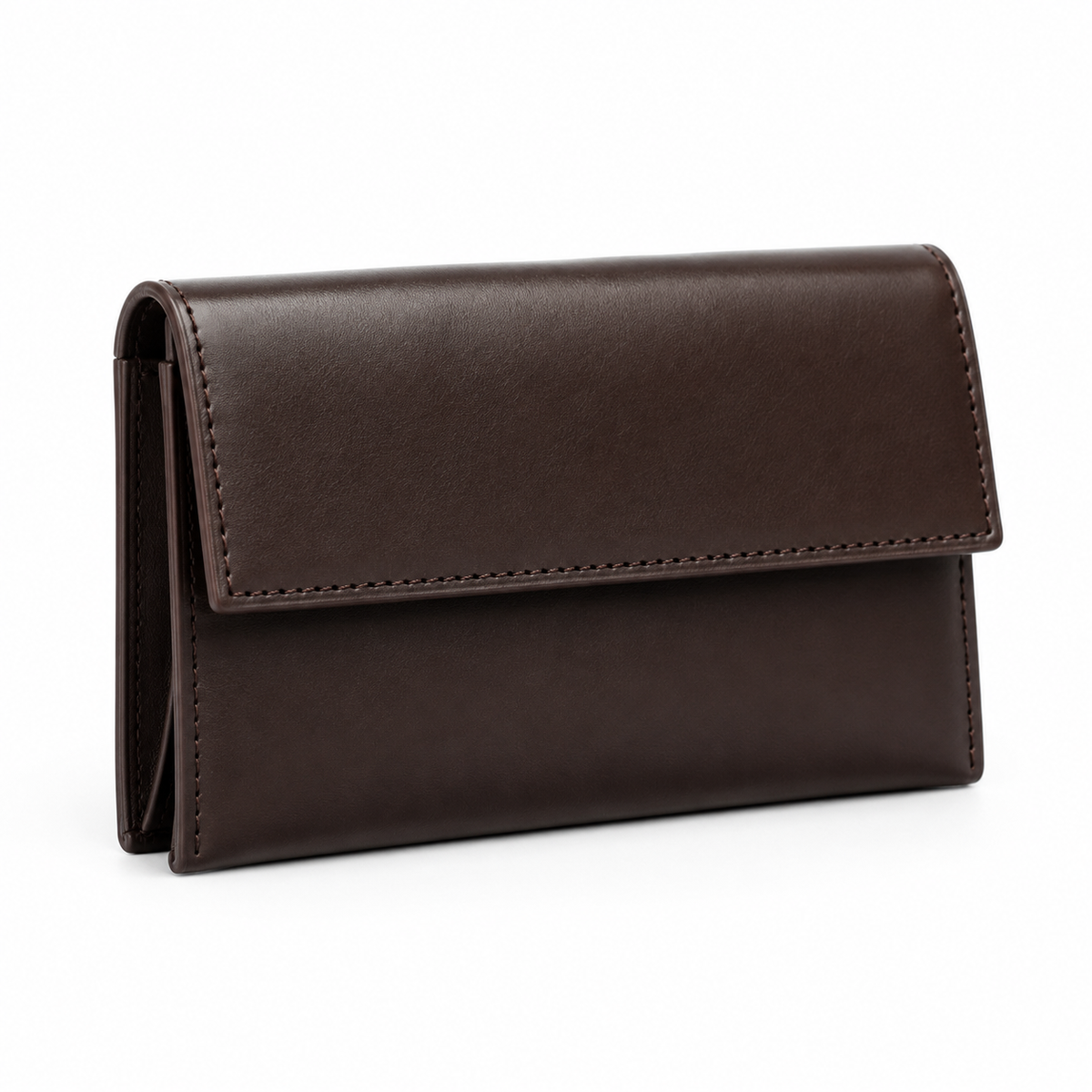 Executive Leather Business Card Holder - closed, espresso dark brown front view