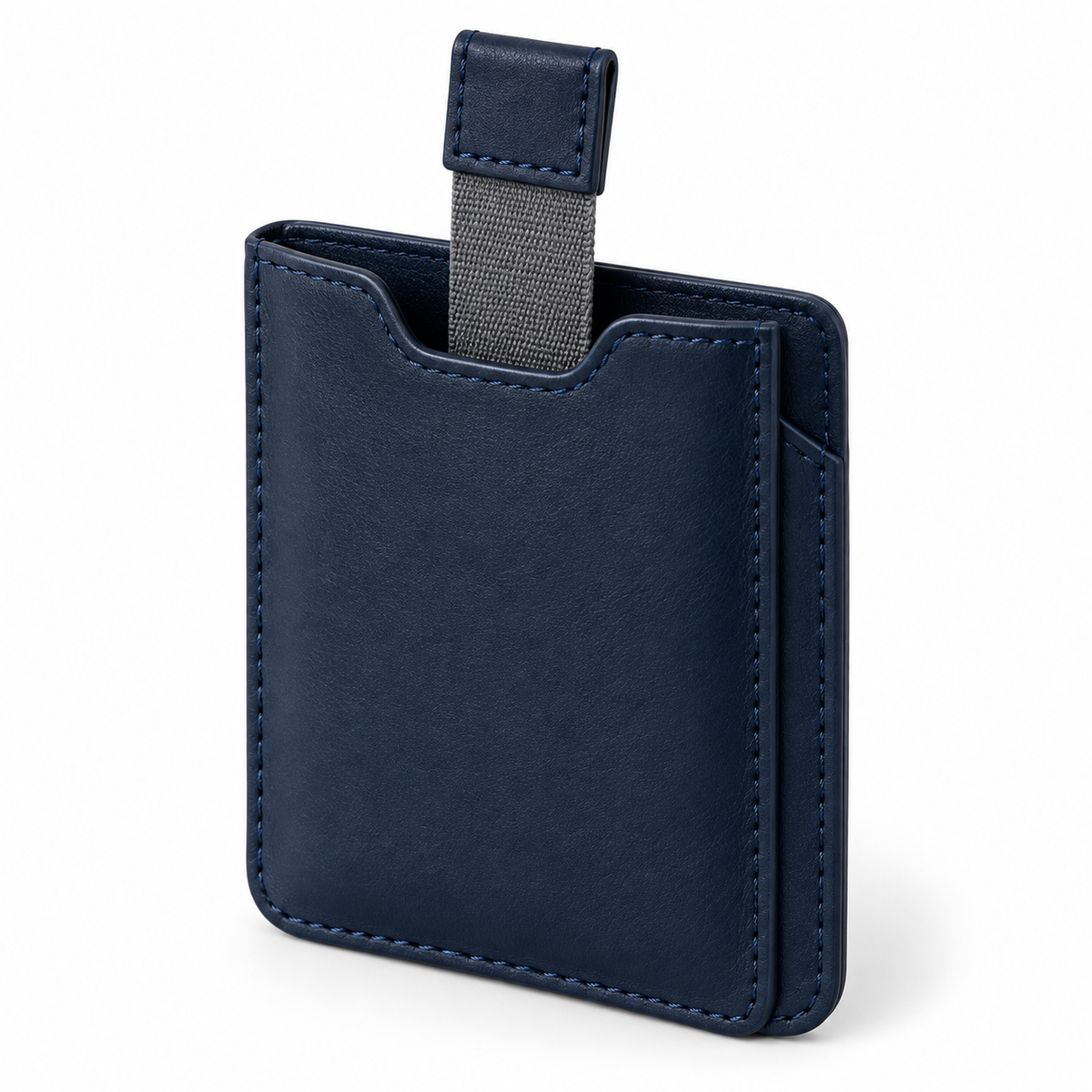 Pull-Strap Pop-Up Card Wallet - closed, navy blue front view