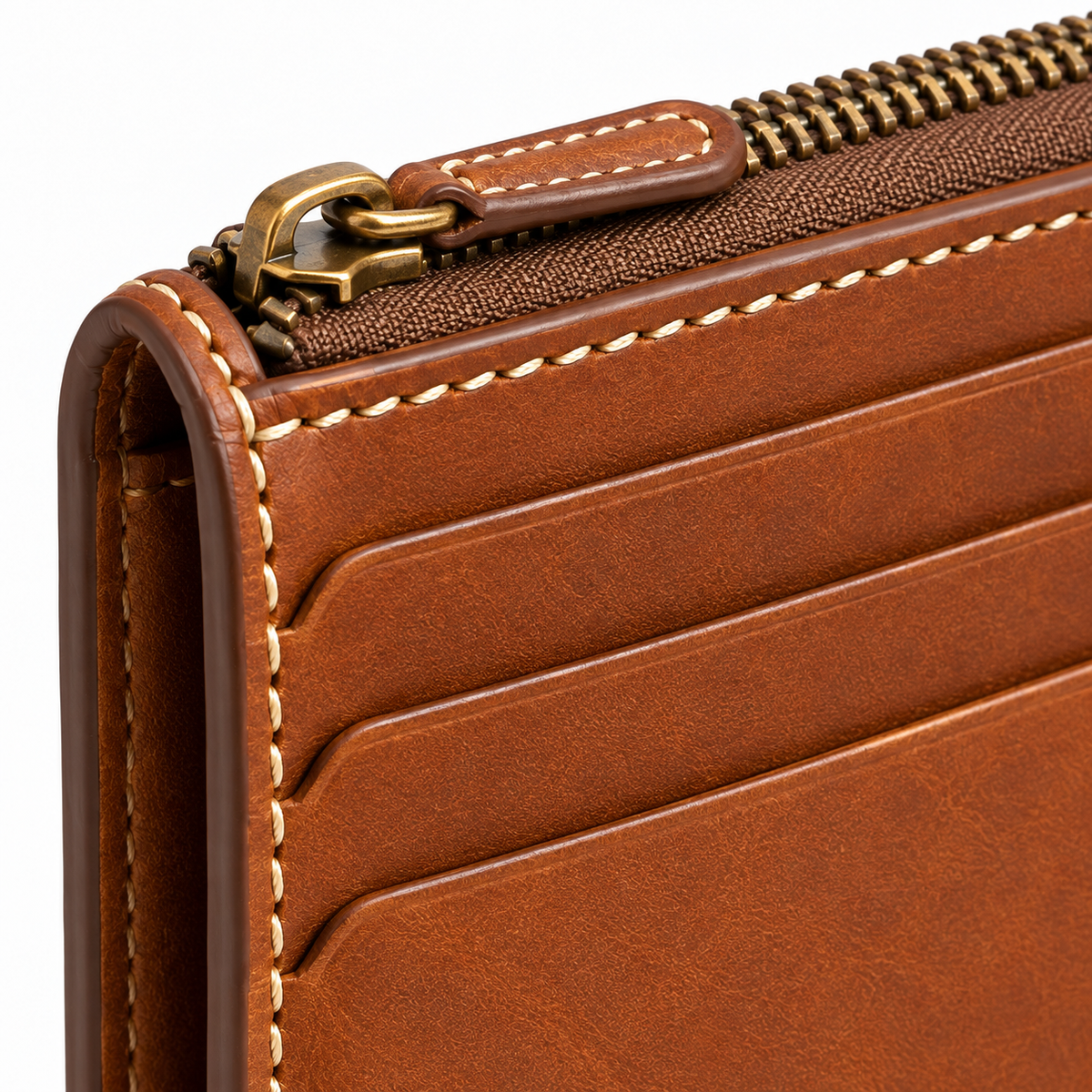 Zip-Top Card & Coin Wallet - open zip pocket with coins and cards loaded