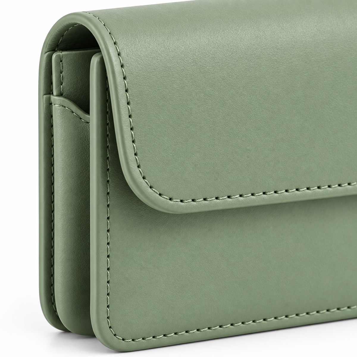 Magnetic Flap Card Wallet - close up of corner stitching detail