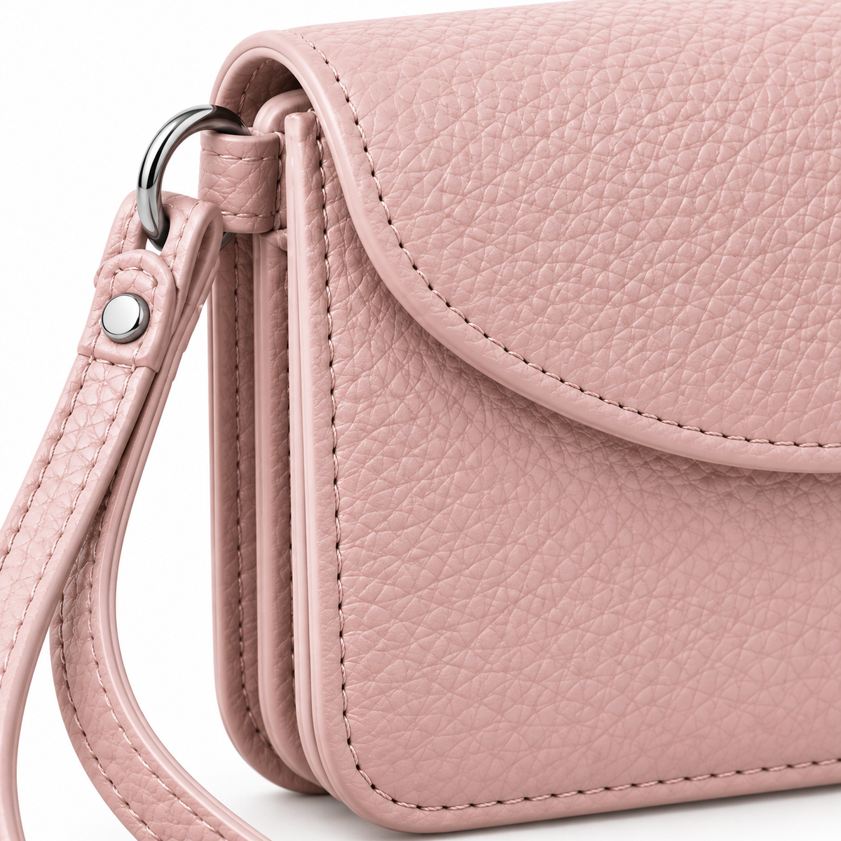 Rounded Flap Wristlet Card Wallet - open showing 5 fanned card slots and front snap pocket
