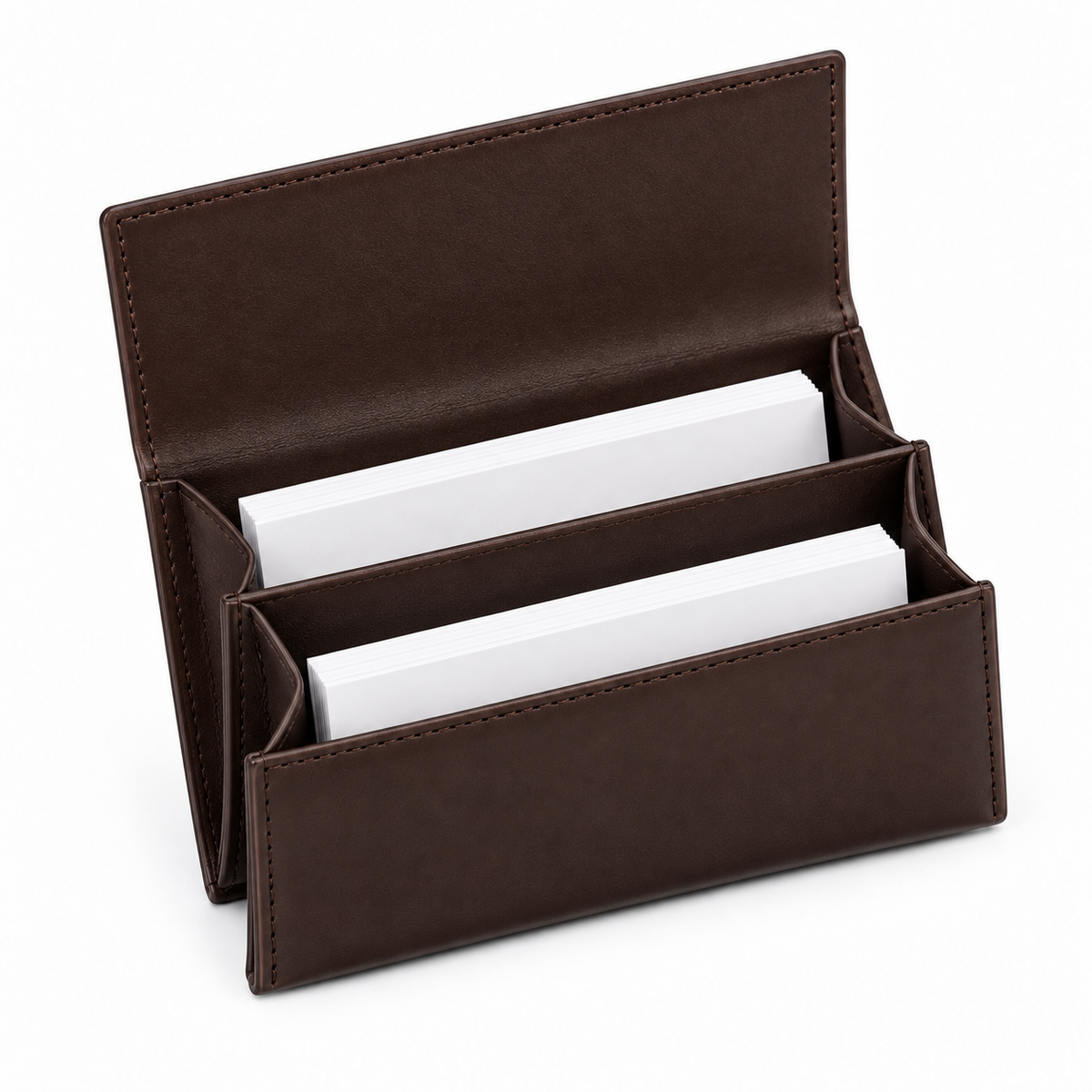 Executive Leather Business Card Holder - close up of corner stitching and leather texture