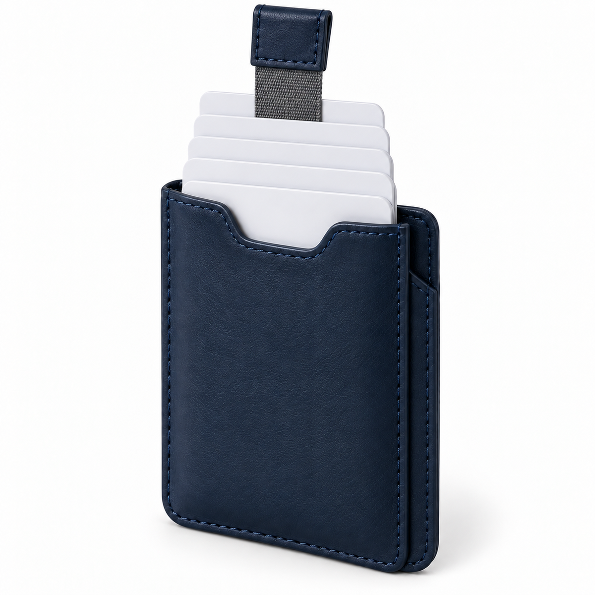 Pull-Strap Pop-Up Card Wallet - hand demonstrating pull-strap mechanism