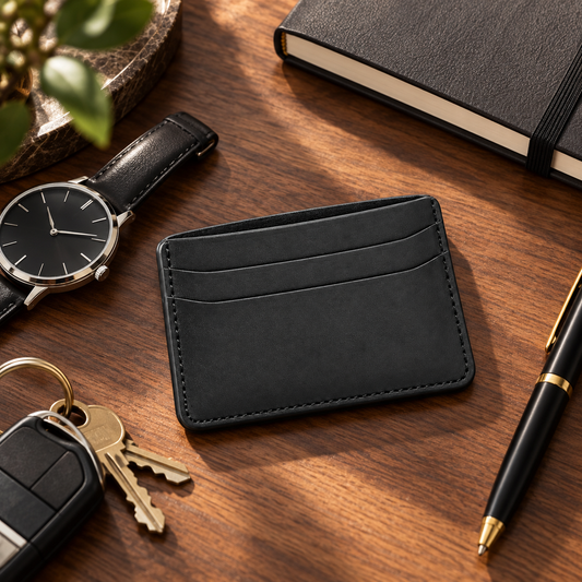 Minimalist Double-Sided Card Holder - lifestyle on desk